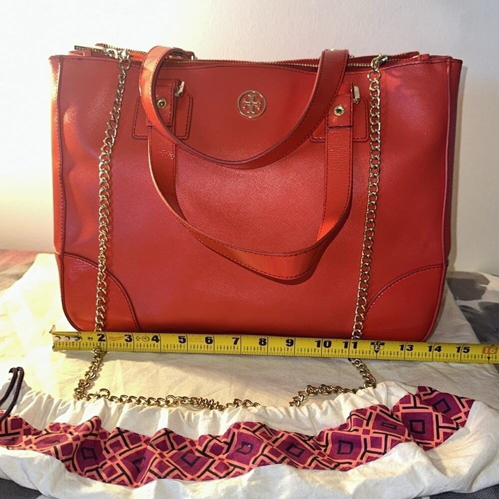 Tory Burch RED Robinson Double Zip Tote with cross body EUC - Picture 6 of 15